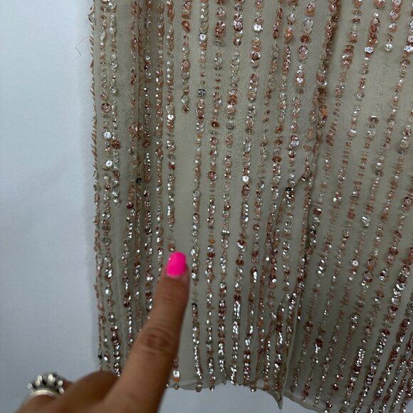 FLAW - NWT Mac Duggal Sequined Sleeveless V-Neck Midi Sheath Dress Nude 4 #9851 - Picture 7 of 14